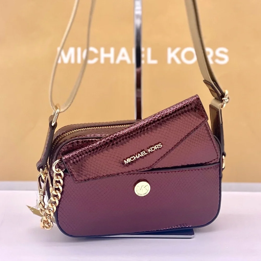 Michael Kors Maisie 2-in-1 Camera Crossbody - Oxblood Embossed Leather